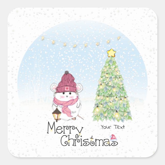 Cute Little Hamster Merry Christmas  Square Sticker (Front)