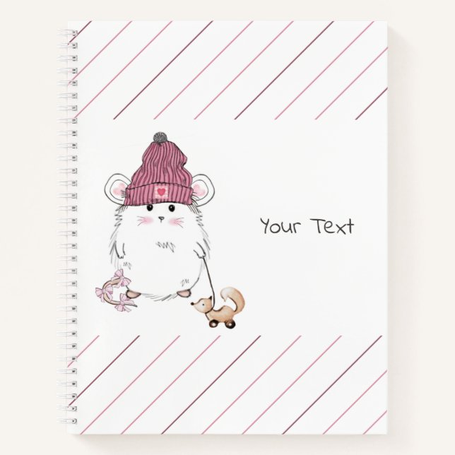Cute Little Hamster Pink Striped Notebook (Front)