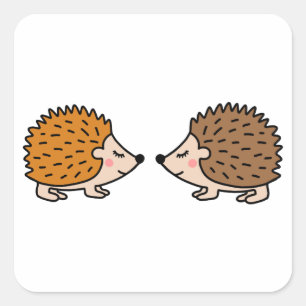 Cute little hand drawn hedgehogs in love square sticker