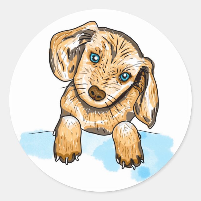 Cute little Hand drawn Puppy Dog  Classic Round Sticker (Front)