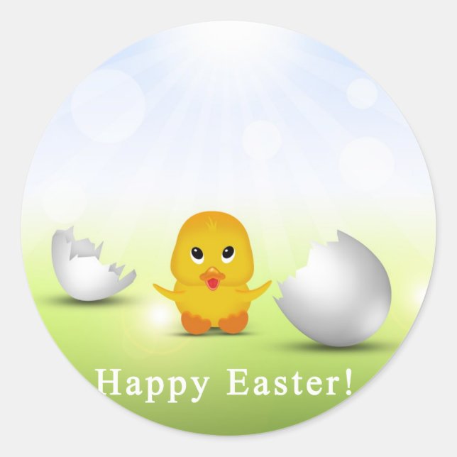 Cute Little Happy Easter Baby Chick Classic Round Sticker (Front)