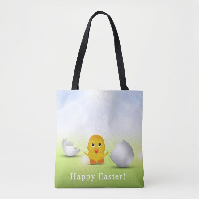 Cute Little Happy Easter Baby Chick Tote Bag (Front)