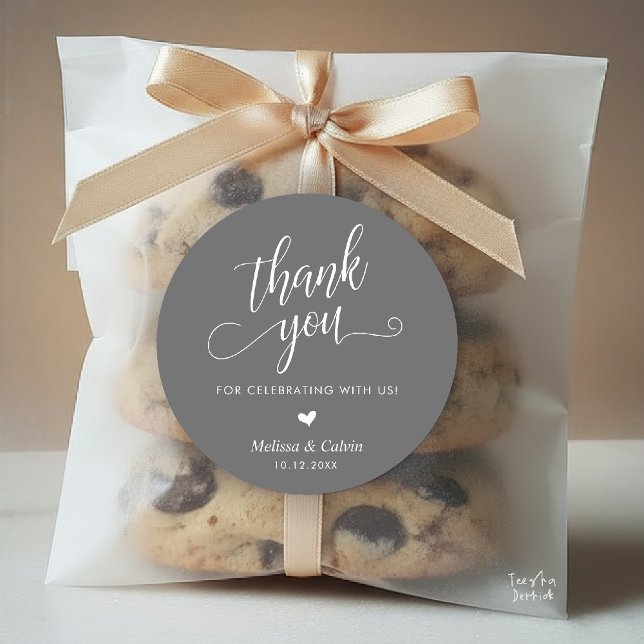 Cute Little Heart Modern Wedding Thank You Gifts Classic Round Sticker (Cute Little Heart Modern Classy Wedding Thank You Gifts Classic Round Sticker in Dark Grey)