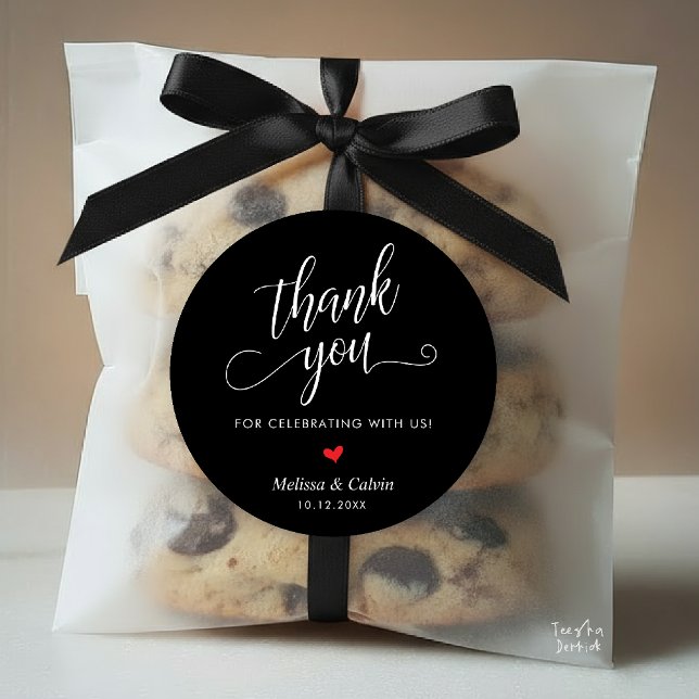 Cute Little Heart Modern Wedding Thank You Gifts Classic Round Sticker (Cute Red Little Heart Modern Classy Wedding Thank You Gifts Classic Round Sticker in Black White)