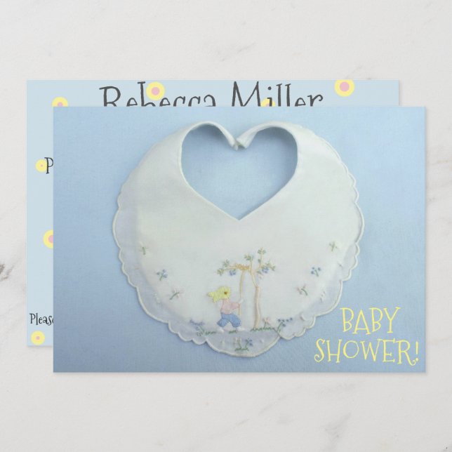 Cute little heart-shaped bib baby shower invite (Front/Back)