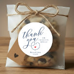 Cute Little Heart Wedding Gifts Thank You  Classic Round Sticker<br><div class="desc">Modern Wedding Minimal Thank You Gifts Classic favour Round Sticker,  in creative classy script,  cute little heart,  with bride and groom name and wedding date,  navy blue theme.</div>