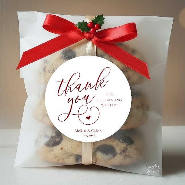 Cute Little Heart Wedding Gifts Thank You  Classic Round Sticker (Cute Little Heart Wedding Gifts Thank You Classic Round Sticker in Classy Burgundy Wine Deep Red)