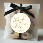 Cute Little Heart Wedding Gifts Thank You  Classic Round Sticker<br><div class="desc">Modern Wedding Minimal Thank You Gifts Classic favor Round Sticker,  in creative classy script,  cute little heart,  with bride and groom name and wedding date,  yellow gold theme.</div>