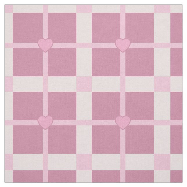cute little hearts baby pink plaid pattern squares fabric (Swatch)