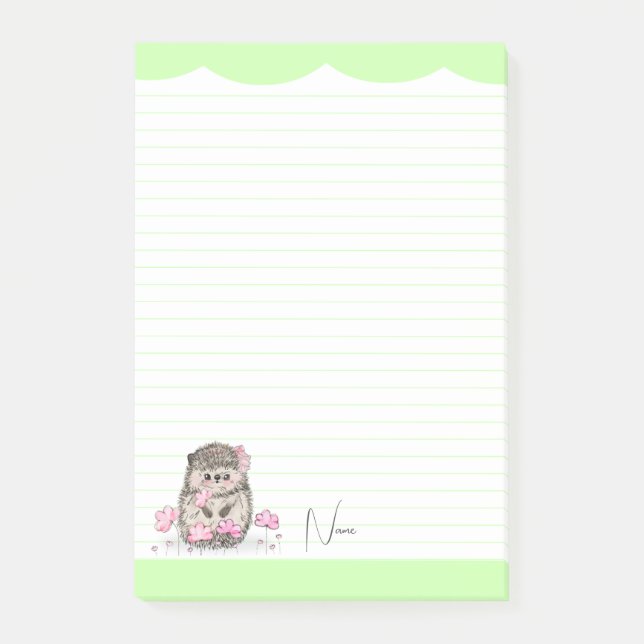 Cute Little Hedgehog Custom Green Post-it Notes (Front)