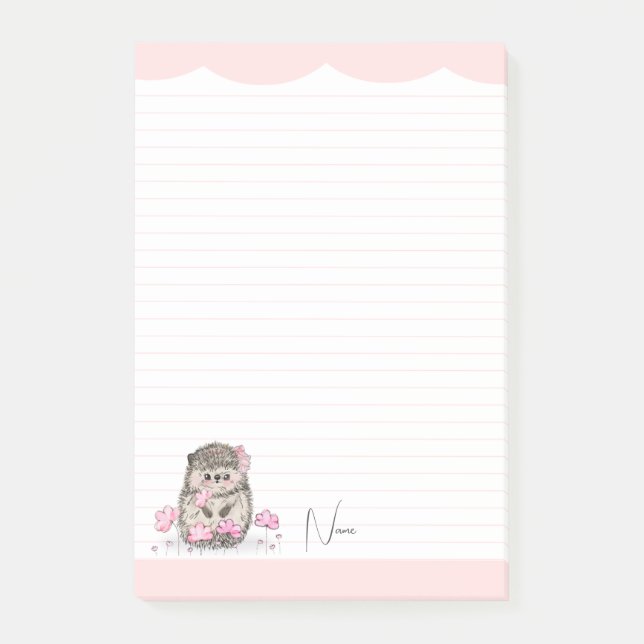 Cute Little Hedgehog Custom Pink Post-it Notes (Front)