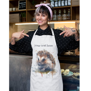 Cute little hedgehog in brown watercolor apron