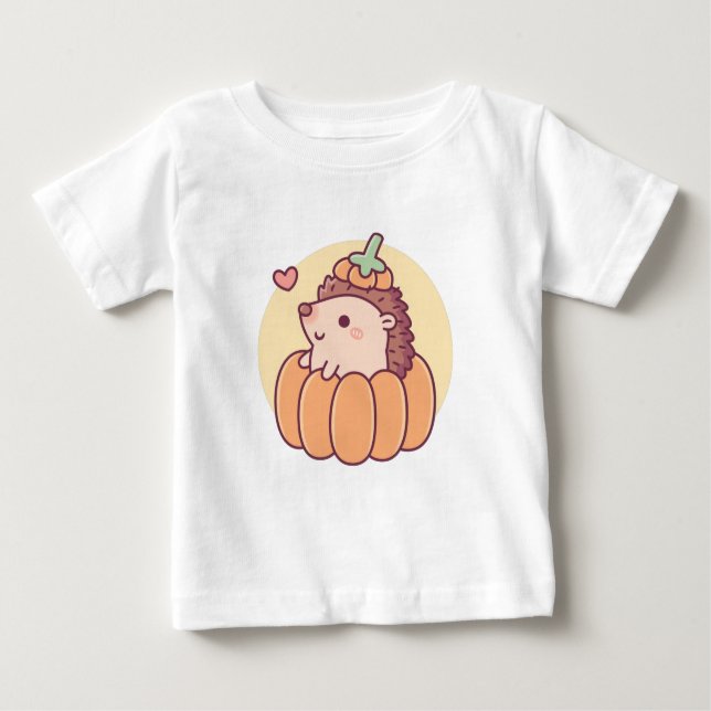 Cute Little Hedgehog In Pumpkin Halloween Autumn Baby T-Shirt (Front)