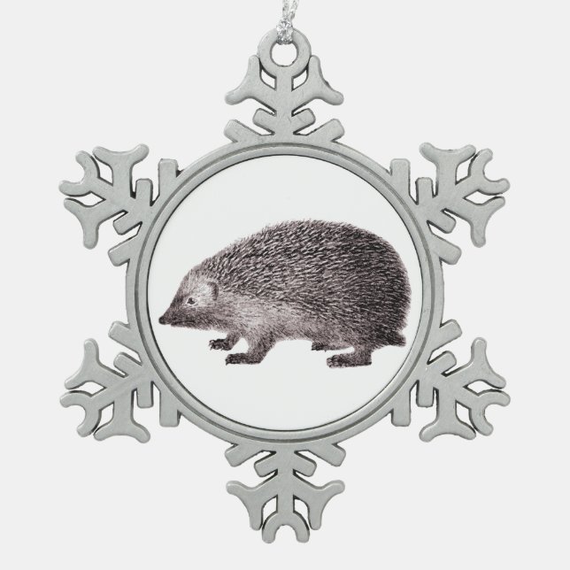 Cute Little Hedgehog Snowflake Pewter Christmas Ornament (Front)