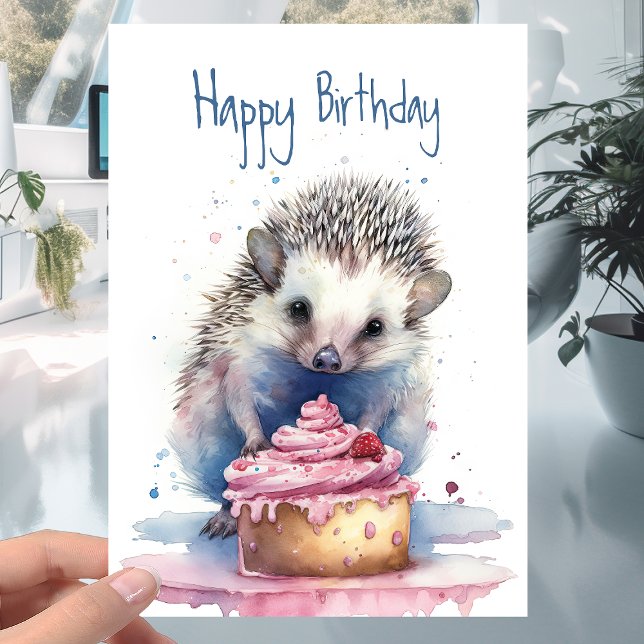 Cute Little Hedgehog with Cake - Any age Birthday Card (Creator Uploaded)
