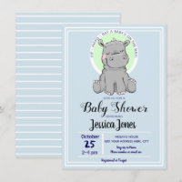 Cute Little Hippo Baby Shower Invitations
