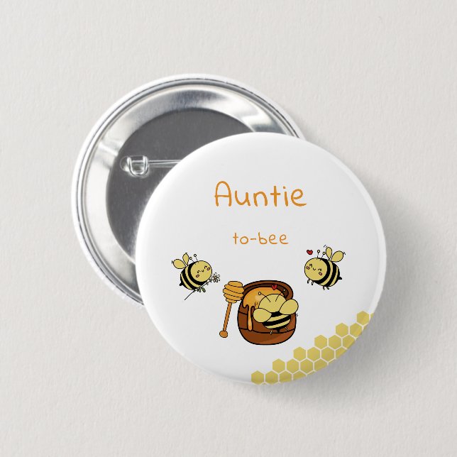 Cute Little Honeybee & Sweet Honey Auntie-to-bee 6 Cm Round Badge (Front & Back)