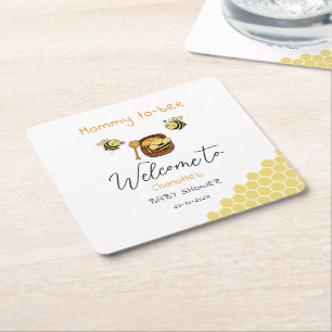 Cute Little Honeybee With Sweet Honey Baby Shower Square Paper Coaster