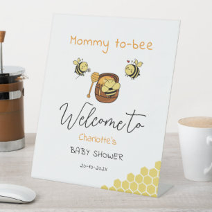 Cute Little Honeybee With Sweet Honey Baby Welcome Pedestal Sign