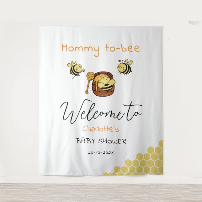 Cute Little Honeybee With Sweet Honey Backdrop Tapestry (Front)