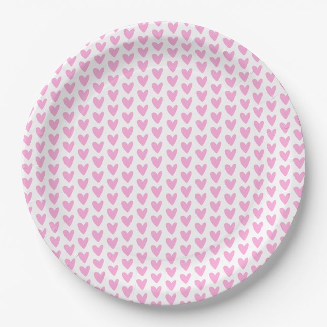 Cute Little Hot Pink Hearts Pattern Paper Plate (Front)