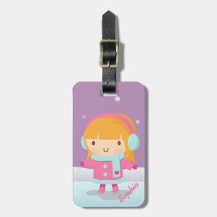 Cute Little Ice Skater Girl Personalised Purple Luggage Tag