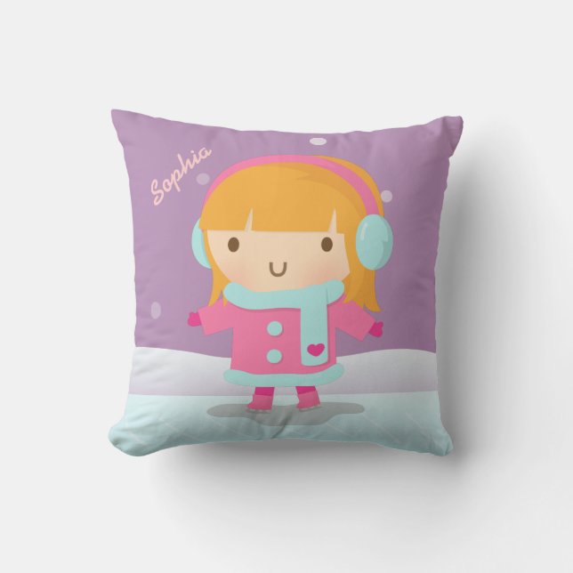 Cute Little Ice Skater Winter Girl Bedroom Cushion (Front)