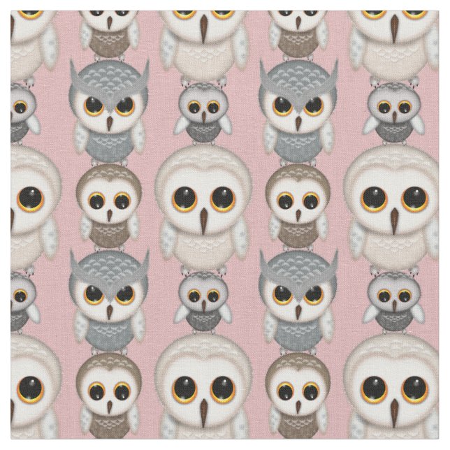 Cute Little Illustrated Owls Pattern Fabric (Close Up)