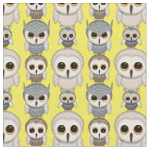 Cute Little Illustrated Owls Pattern Fabric