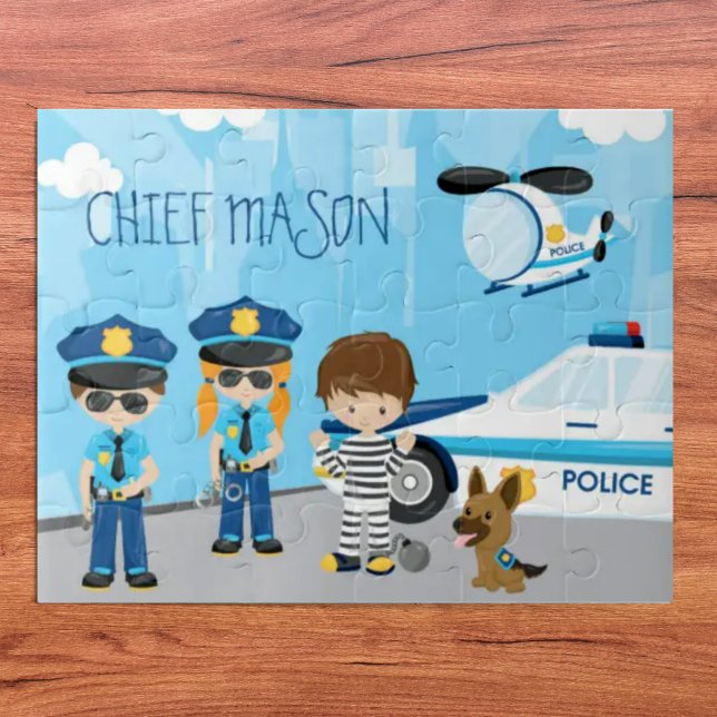 Cute Little Kid Cartoon Policeman with First Name Jigsaw Puzzle (Creator Uploaded)