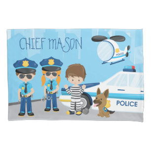 Cute Little Kid Cartoon Policeman with First Name Pillowcase