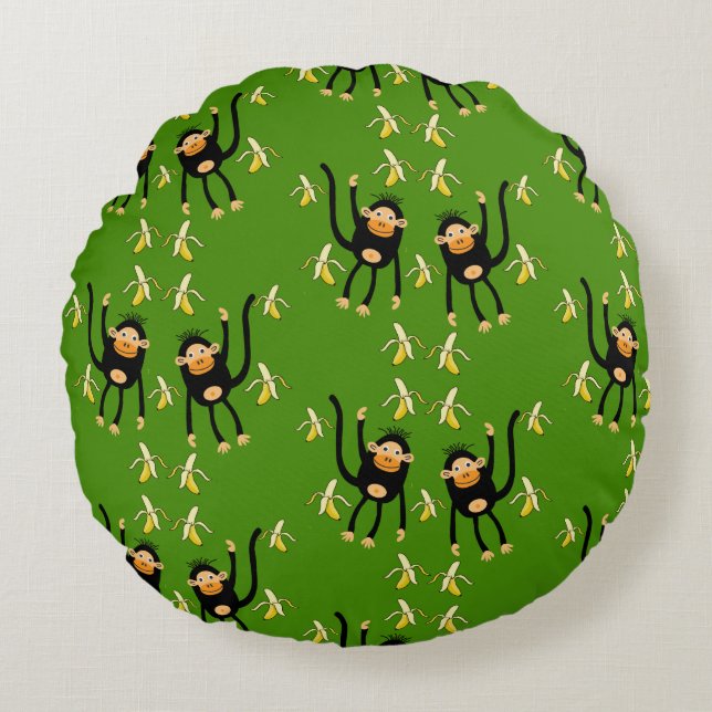 Cute Little Kid Monkey Round Cushion (Front)