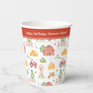 Cute Little Kids Farmer Pattern Happy Birthday Paper Cups