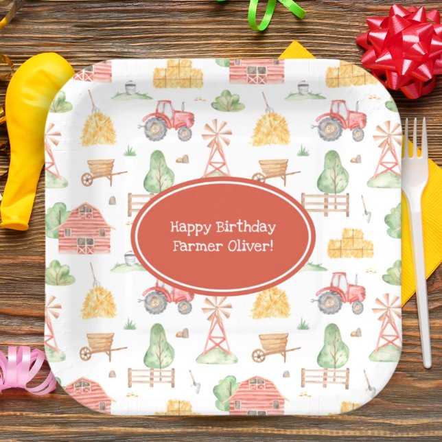 Cute Little Kids Farmer Pattern Happy Birthday Paper Plate (Creator Uploaded)