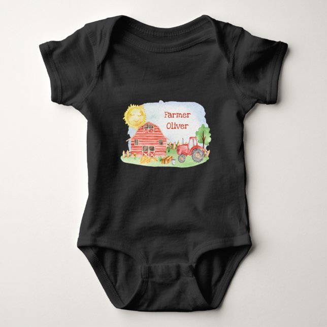 Cute Little Kids Farmer with First Name Baby Bodysuit (Front)