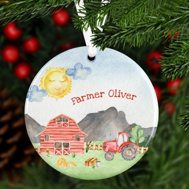 Cute Little Kids Farmer with First Name Christmas Ornament (Creator Uploaded)