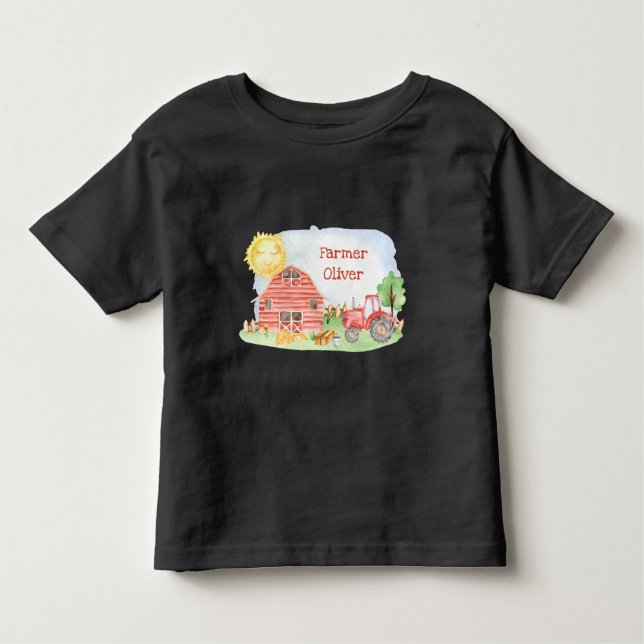 Cute Little Kids Farmer with First Name Toddler T-Shirt (Front)
