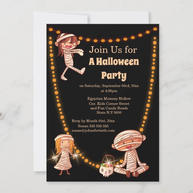 Cute little kids mummy bandages costume invitation (Front)