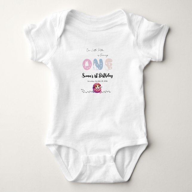 Cute Little Kitten 1st Birthday Baby Bodysuit (Front)