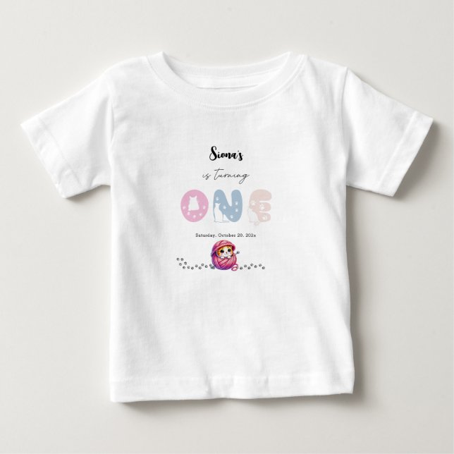 Cute Little Kitten 1st Birthday Baby T-Shirt (Front)