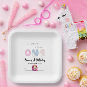 Cute Little Kitten 1st Birthday Party Paper Plate