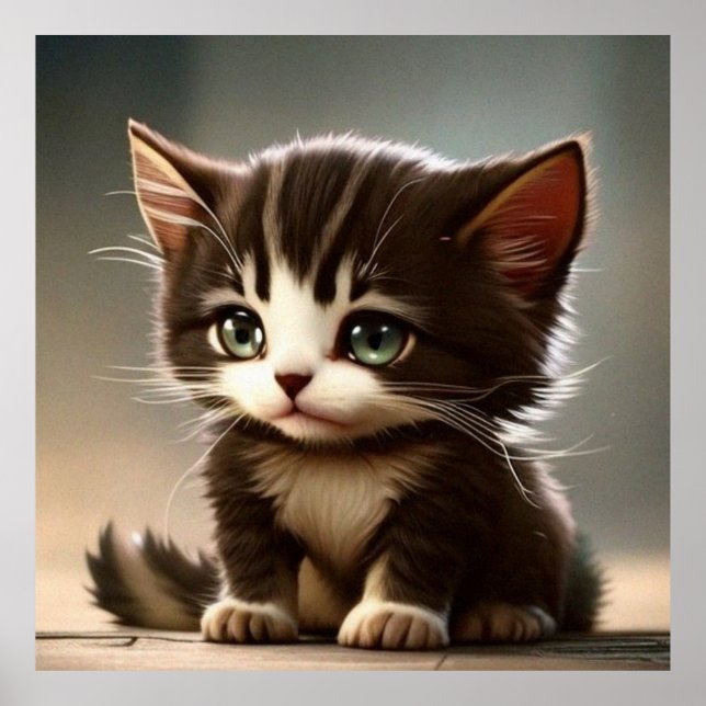 Cute little kitten cat dark brown and stripes poster (Front)