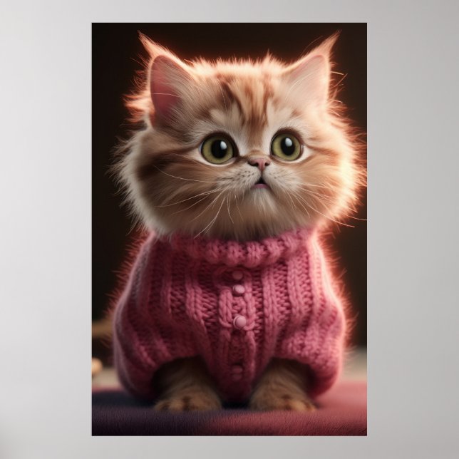 Cute little kitten in a pink sweater poster (Front)