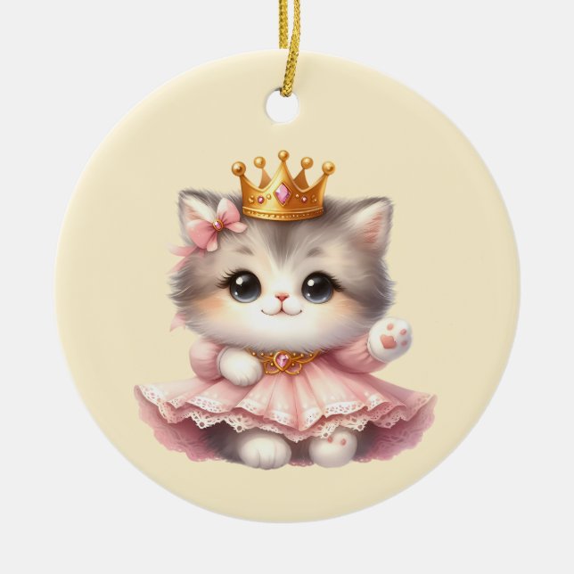 Cute little Kitten Princess Ceramic Ornament (Front)