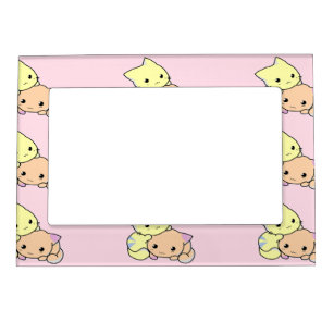 Cute little kitties on pink magnetic frame