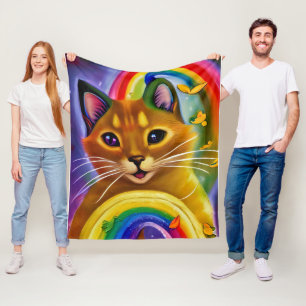 Cute Little Kitty with Rainbow colours, Cat Fleece Blanket