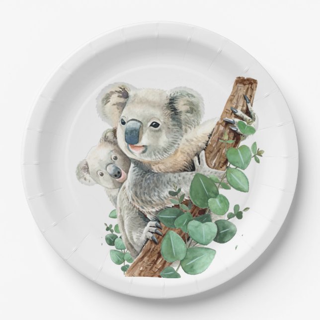 Cute Little Koala Bear Australian Animal Art  Paper Plate (Front)