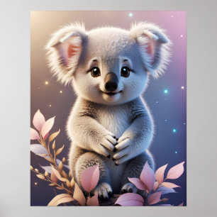 Cute Little Koala Fantasy Dreamy Gradient Poster
