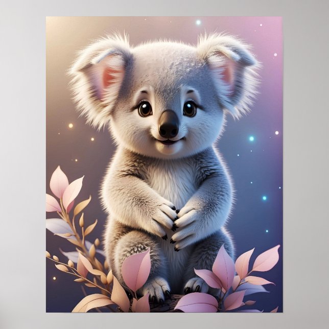 Cute Little Koala Fantasy Dreamy Gradient Poster (Front)