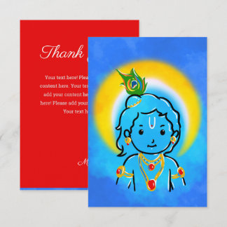 Cute Little Krishna Art Thank You Card